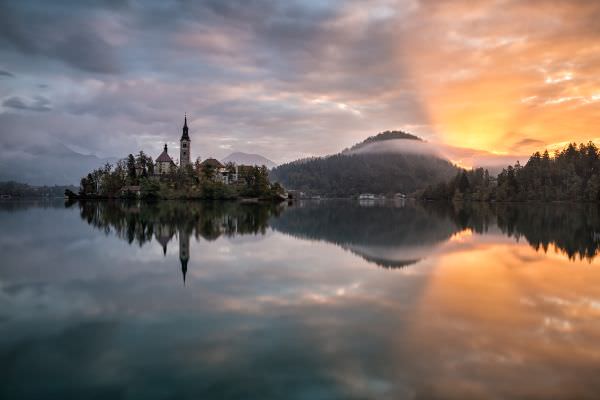 Lake Bled at sunrise shot on my Sachtler Flowtech 75 tripod with Flexshooter Pro head